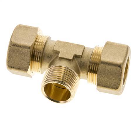 R 3/4'' Male x 22mm Brass Tee Compression Fitting 54 Bar DIN EN 1254-2
