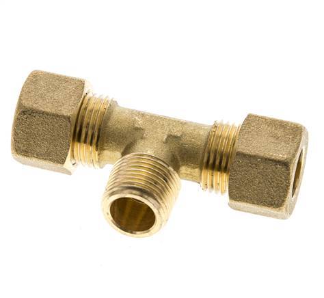 R 3/8'' Male x 12mm Brass Tee Compression Fitting 75 Bar DIN EN 1254-2