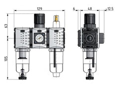 FRL 3-Part G1/4'' 800 l/min 0.5-8.0bar/7-116psi Auto Metal Futura 0