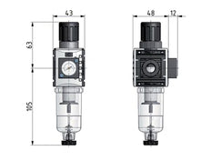 Filter-Regulator G1/4'' 1000 l/min 0.5-10.0bar/7-145psi Auto 40 mm Pressure Gauge Metal Futura 0