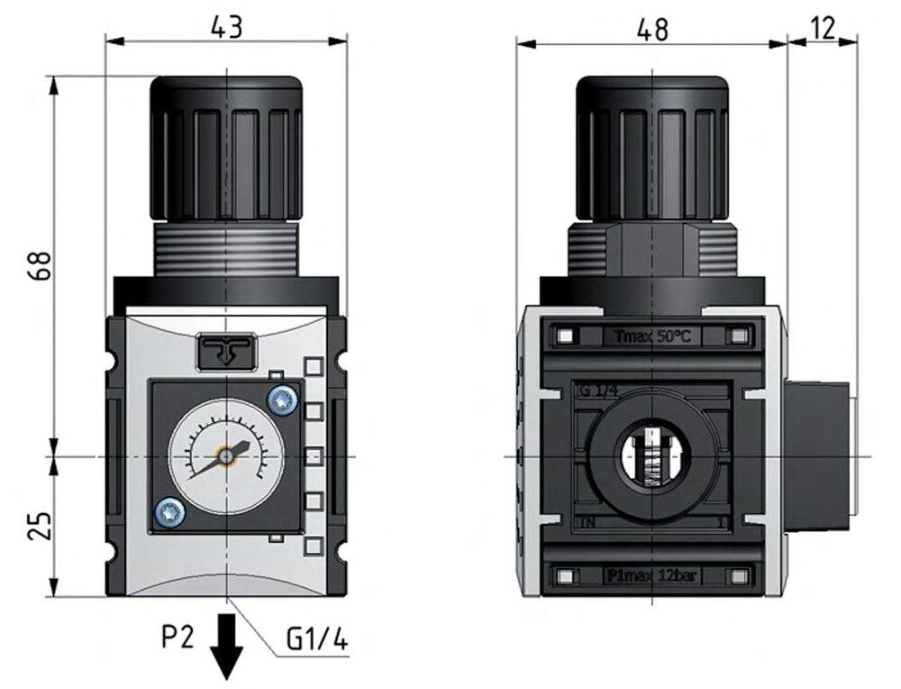 Pressure Regulator for Manifold Assembly G1/4'' 1000 l/min 0.5-10.0bar/7-145psi PA Futura 0