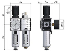 FRL 2-Part G1/4'' 1750 l/min 0.5-16.0bar/7-232psi Semi-Auto Polycarbonate Futura 1