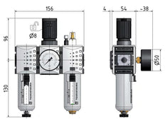 FRL 3-Part G1/4'' 1750 l/min 0.1-2.0bar/1-29psi Semi-Auto Metal Futura 1