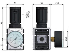 Precision Pressure Regulator G1/4'' 2000 l/min 0.5-8.0bar/7-116psi PA Safety Futura 1