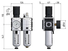 FRL 2-Part G1/2'' 3500 l/min 0.1-2.0bar/1-29psi Auto (Closed Without Pressure) Polycarbonate Futura 2