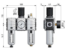 FRL 3-Part G3/8'' 3500 l/min 0.2-4.0bar/3-58psi Semi-Auto Polycarbonate Futura 2