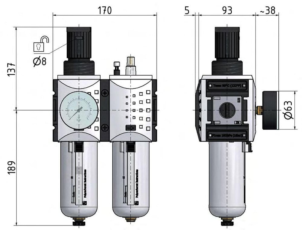 FRL 2-Part G1'' 12000 l/min 0.1-2.0bar/1-29psi Auto Polycarbonate Futura 4