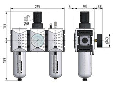 FRL 3-Part G3/4'' 12000 l/min 0.5-10.0bar/7-145psi Semi-Auto Polycarbonate Futura 4