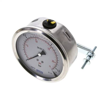 G1/2 Rear Connection Glycerine Pressure Gauge 0 to 1.6 bar 100mm WIKA