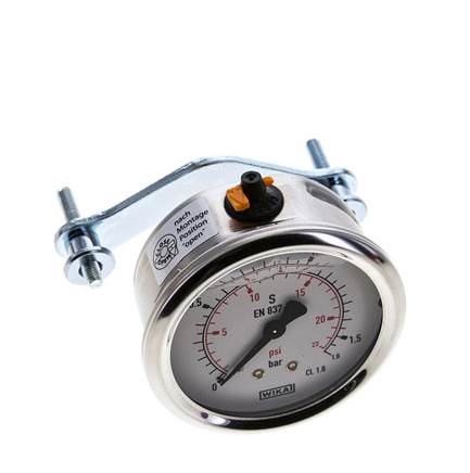 G1/4 Rear Connection Glycerine Pressure Gauge 0 to 1.6 bar 63mm WIKA