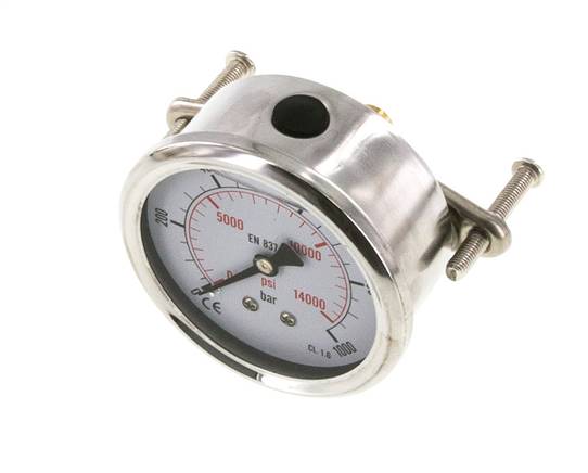 G1/4 Rear Connection Glycerine Pressure Gauge 0 to 1000 bar 63mm