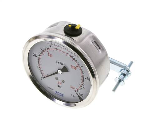 G1/2 Rear Connection Glycerine Pressure Gauge 0 to 100 bar 100mm WIKA