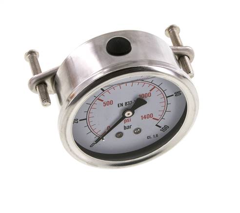 G1/4 Rear Connection Glycerine Pressure Gauge 0 to 100 bar 63mm