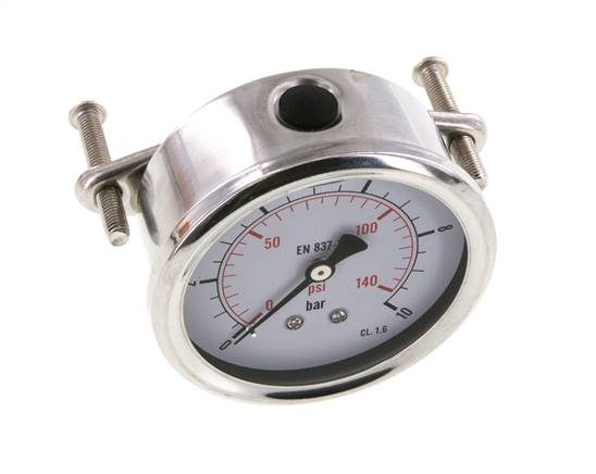 G1/4 Rear Connection Glycerine Pressure Gauge 0 to 10 bar 63mm