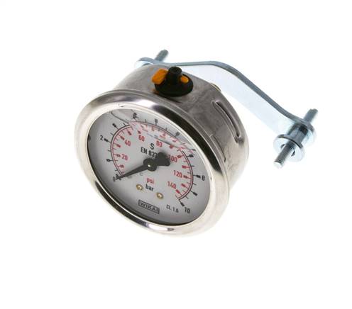 G1/4 Rear Connection Glycerine Pressure Gauge 0 to 10 bar 63mm WIKA