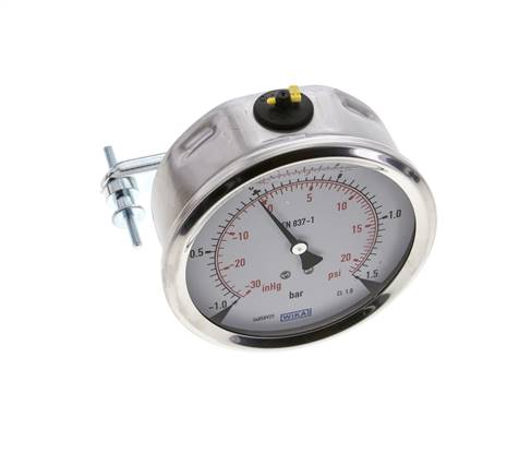 G1/2 Rear Connection Glycerine Pressure Gauge -1 to 1.5 bar 100mm WIKA