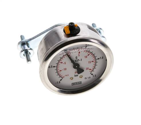 G1/4 Rear Connection Glycerine Pressure Gauge -1 to 1.5 bar 63mm WIKA