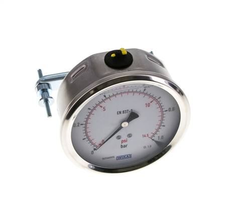 G1/2 Rear Connection Glycerine Pressure Gauge 0 to 1 bar 100mm WIKA