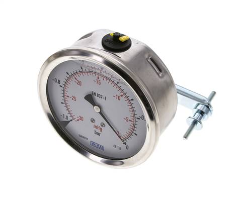 G1/2 Rear Connection Glycerine Pressure Gauge -1 to 0 bar 100mm WIKA