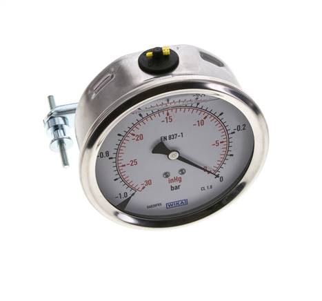 G1/2 Rear Connection Glycerine Pressure Gauge -1 to 0 bar 100mm WIKA