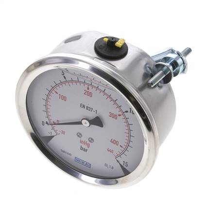 G1/2 Rear Connection Glycerine Pressure Gauge -1 to 15 bar 100mm WIKA