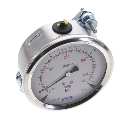 G1/2 Rear Connection Glycerine Pressure Gauge -1 to 15 bar 100mm WIKA