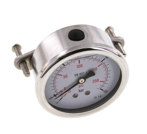 G1/4 Rear Connection Glycerine Pressure Gauge -1 to 15 bar 63mm