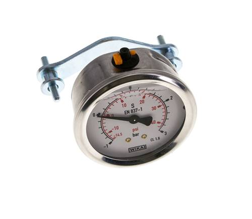 G1/4 Rear Connection Glycerine Pressure Gauge -1 to 3 bar 63mm WIKA
