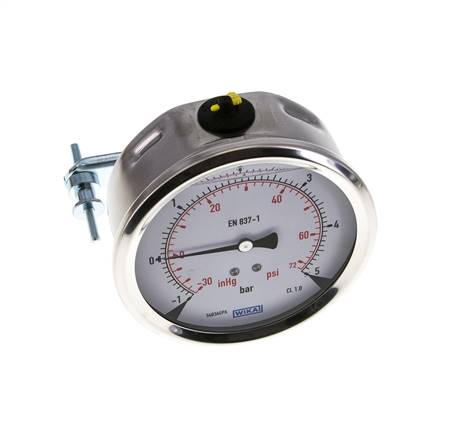 G1/2 Rear Connection Glycerine Pressure Gauge -1 to 5 bar 100mm WIKA
