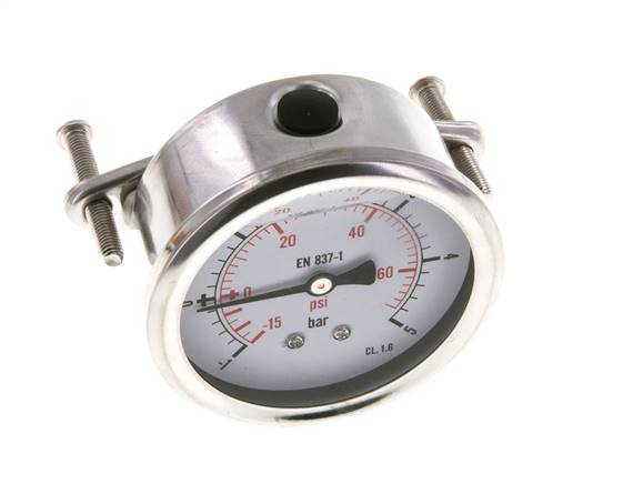 G1/4 Rear Connection Glycerine Pressure Gauge -1 to 5 bar 63mm