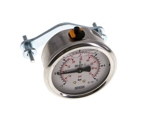 G1/4 Rear Connection Glycerine Pressure Gauge -1 to 5 bar 63mm WIKA