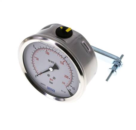 G1/2 Rear Connection Glycerine Pressure Gauge 0 to 16 bar 100mm WIKA