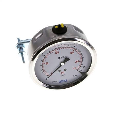 G1/2 Rear Connection Glycerine Pressure Gauge 0 to 16 bar 100mm WIKA