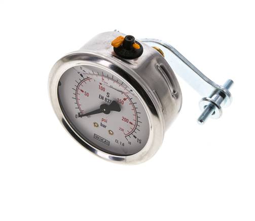 G1/4 Rear Connection Glycerine Pressure Gauge 0 to 16 bar 63mm WIKA