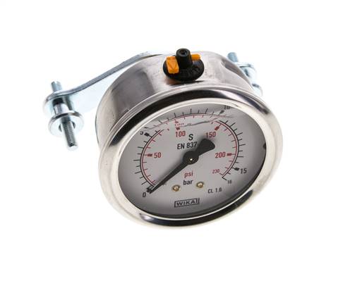 G1/4 Rear Connection Glycerine Pressure Gauge 0 to 16 bar 63mm WIKA