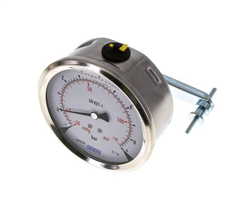 G1/2 Rear Connection Glycerine Pressure Gauge -1 to 9 bar 100mm WIKA