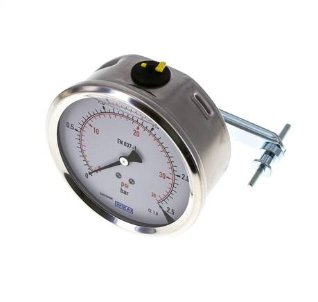 G1/2 Rear Connection Glycerine Pressure Gauge 0 to 2.5 bar 100mm WIKA
