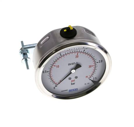 G1/2 Rear Connection Glycerine Pressure Gauge 0 to 2.5 bar 100mm WIKA