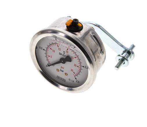 G1/4 Rear Connection Glycerine Pressure Gauge 0 to 2.5 bar 63mm WIKA