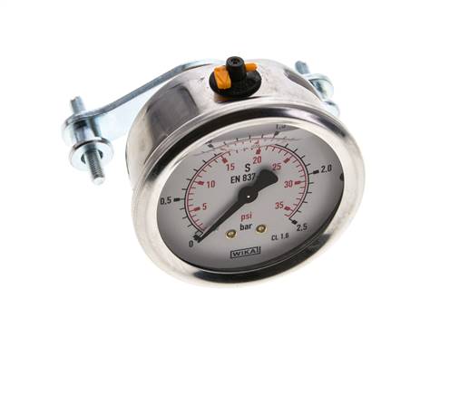 G1/4 Rear Connection Glycerine Pressure Gauge 0 to 2.5 bar 63mm WIKA