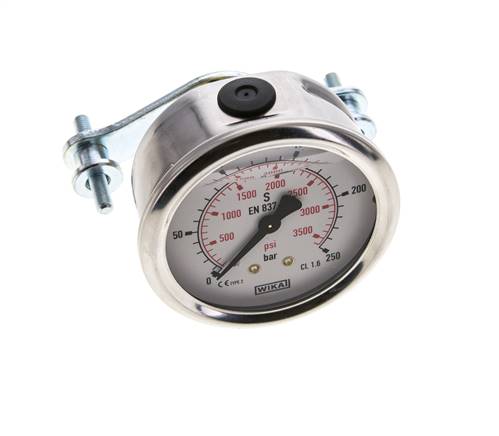 G1/4 Rear Connection Glycerine Pressure Gauge 0 to 250 bar 63mm WIKA