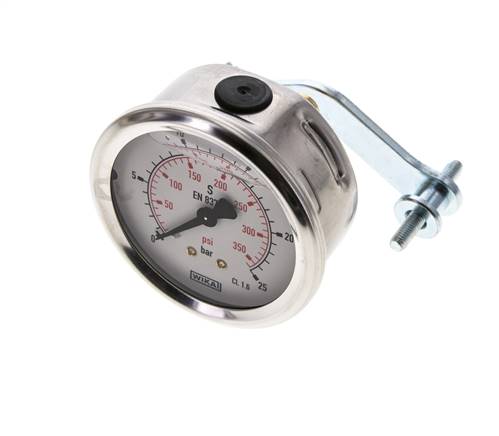 G1/4 Rear Connection Glycerine Pressure Gauge 0 to 25 bar 63mm WIKA