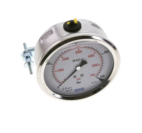 G1/2 Rear Connection Glycerine Pressure Gauge 0 to 400 bar 100mm WIKA