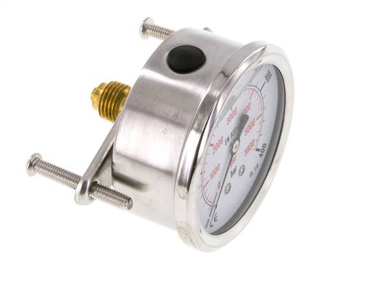 G1/4 Rear Connection Glycerine Pressure Gauge 0 to 400 bar 63mm