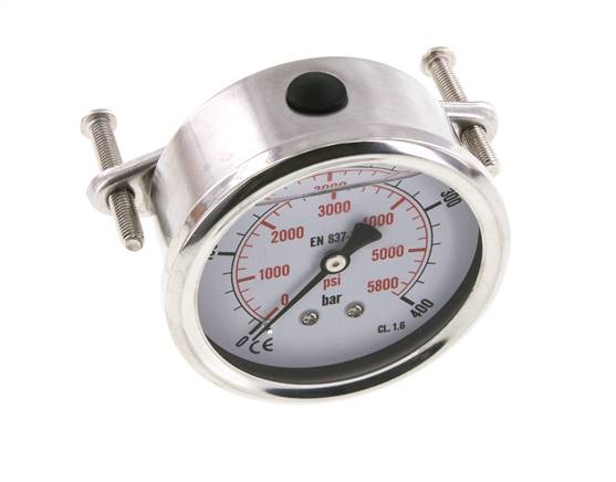 G1/4 Rear Connection Glycerine Pressure Gauge 0 to 400 bar 63mm