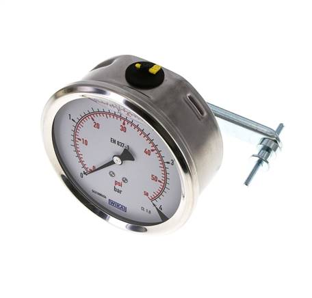 G1/2 Rear Connection Glycerine Pressure Gauge 0 to 4 bar 100mm WIKA