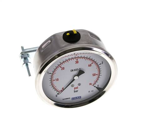 G1/2 Rear Connection Glycerine Pressure Gauge 0 to 4 bar 100mm WIKA