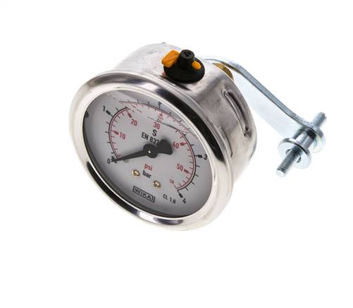 1/2 NPT Rear Connection Glycerine Pressure Gauge 0 to 4 bar 63mm WIKA
