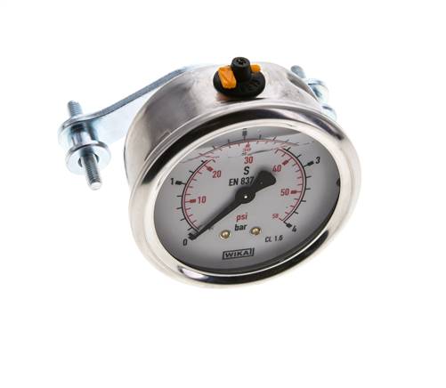 1/2 NPT Rear Connection Glycerine Pressure Gauge 0 to 4 bar 63mm WIKA