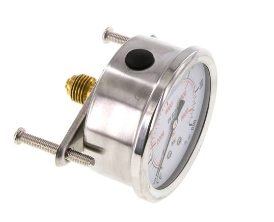 G1/4 Rear Connection Glycerine Pressure Gauge 0 to 600 bar 63mm